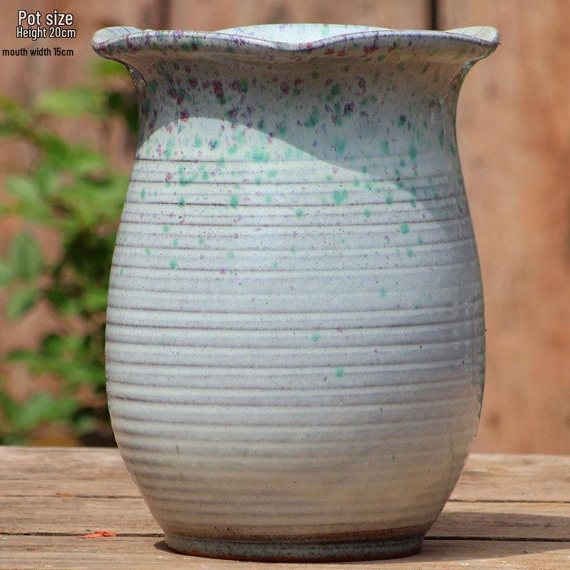 Handmade Coarse Pottery Tall Flower Pot for Succulents and Green Plants – Breathable Ceramic Jar for Bird of Paradise & Bougainvillea