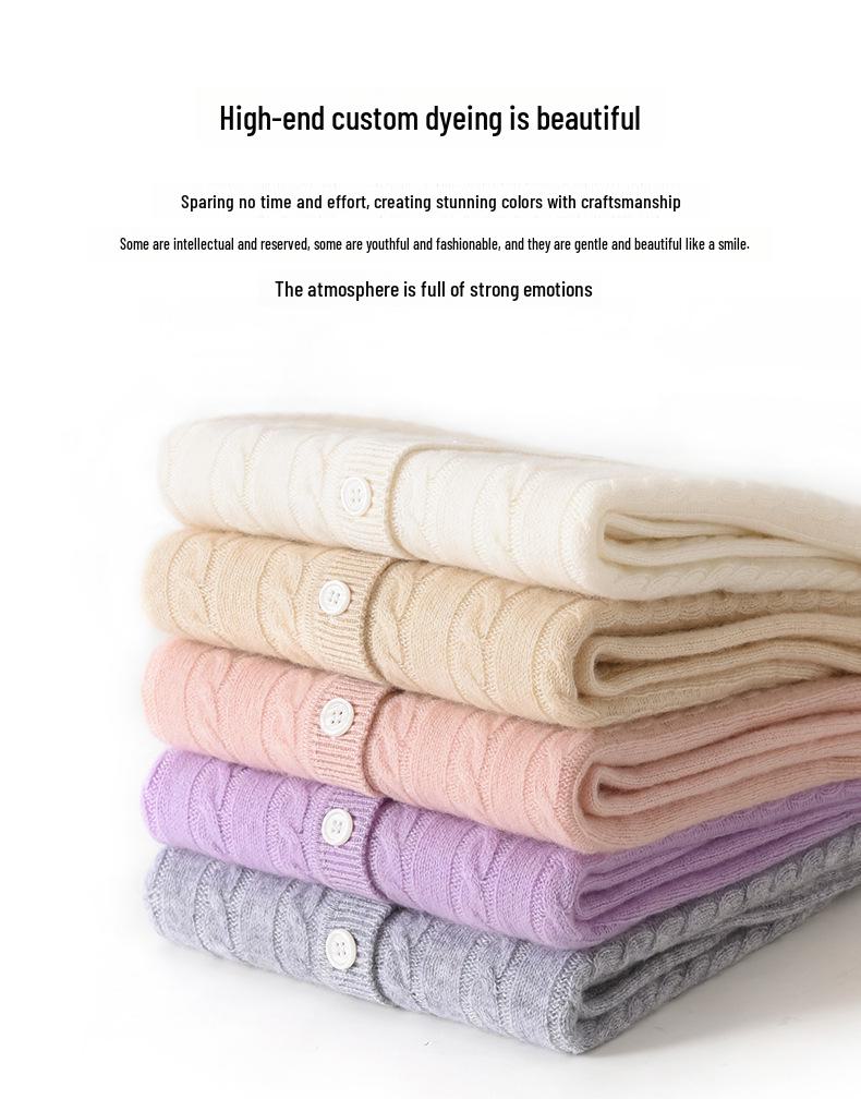 Γυναικεία ζακέτα με στρογγυλή λαιμόκοψη από 100% κασμίρ - Πλεκτό παλτό για το φθινόπωρο και τον χειμώνα