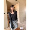 Kumikumi Gyaru Style New Solid Elegant All-Match Long Sleeves Shirt Women Autumn Waist Hugging Slimming Base Top