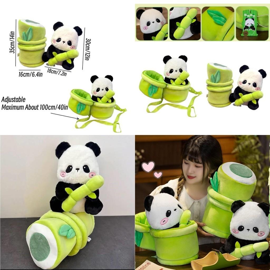 Niedlicher Panda Plüschtier Rucksack mit Bambusrohr Ideal für Mädchen, Weich und kuschelig, 30cm Höhe
