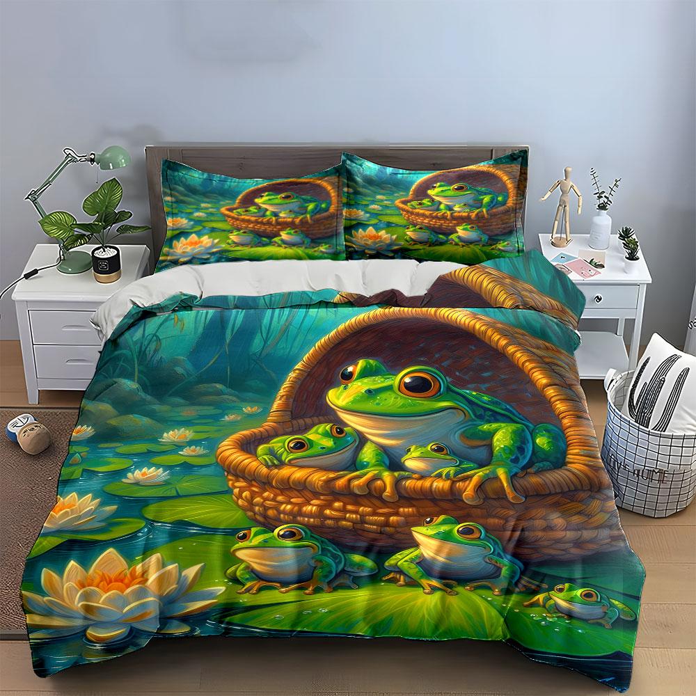 "Whimsical Frogs’ Lily Paradise" Bedding Sets Duvet Covers Pillowcases(1* Duvet Cover 2* Pillowcases Without Duvet Insert)