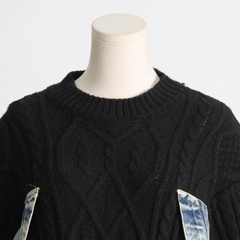 European High-End Denim Patchwork Knit Lazy Sweater, Autumn/Winter 2026 Collection