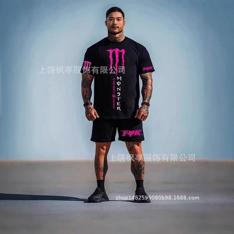 Mens Athletic Short Sleeve T-Shirt Shorts Set Boxing Training Sportswear Lightweight Casual Gym Wear