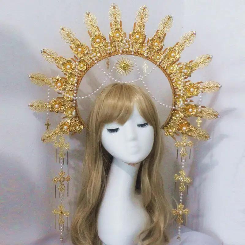 Diadema KC Halo Lolita Gotica Fatto a Mano Fascia Corona Dea del Sole Retrò Accessori per Capelli
