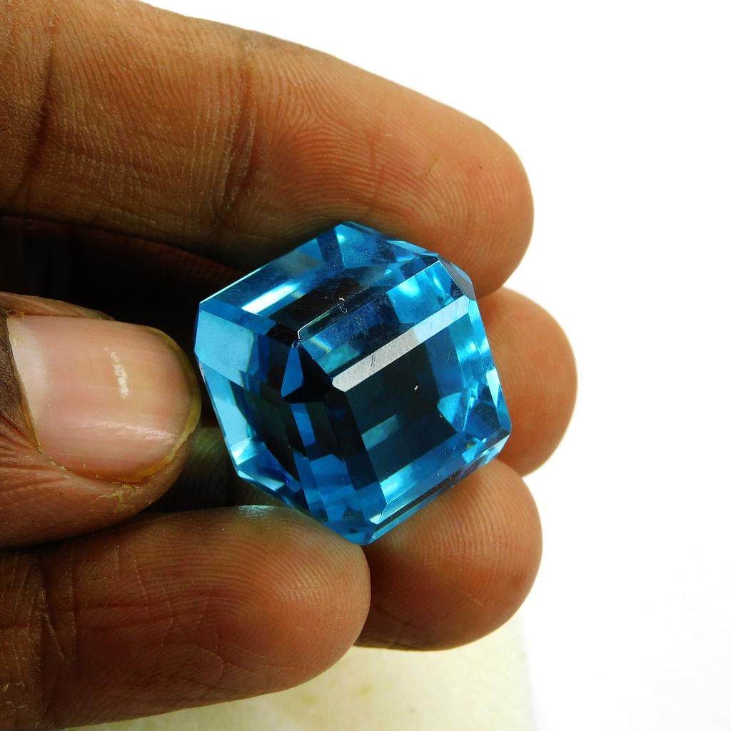 Lab-Created Blue Topaz Loose Gemstone Flawless Cube Cut 50.85 ct for Jewelry Making and Crafts