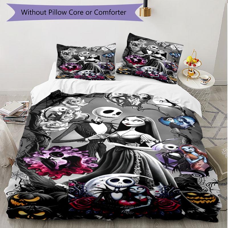 3pcs Duvet Cover Set (1*Duvet Cover + 2*Pillowcase, Without Core), The Nightmare Before Christmas Print Soft All‑Season Bedding Set, Home Bedroom Deco