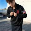 Unisex Y2K Granatowa Bluza Rozpinana pod Szyję z Zamkiem USA Haftowana Naszywka z Flagą Amerykańską Kurtka Męska Damska Vintage Streetwear Moda