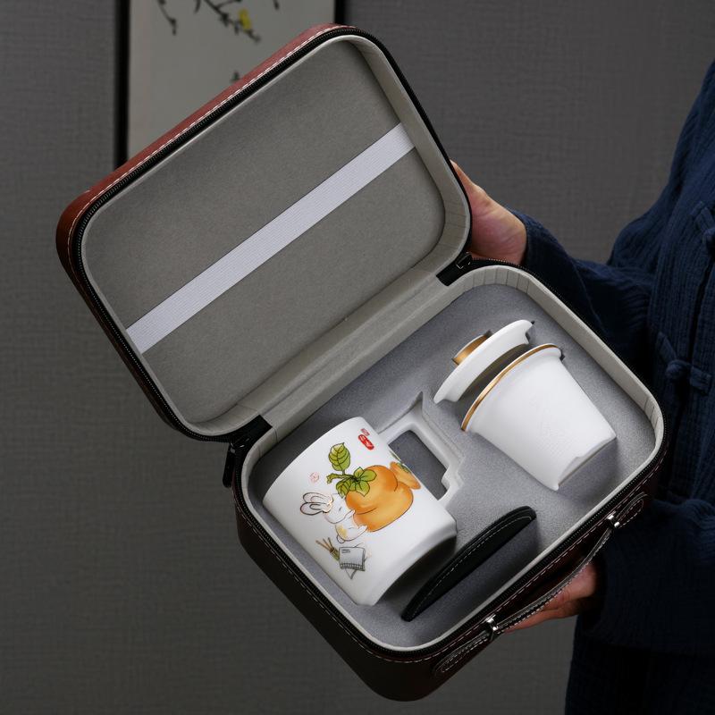 Handmade Mutton Fat Jade Porcelain Mug with Lid and Filter - Luxury Office Teacup