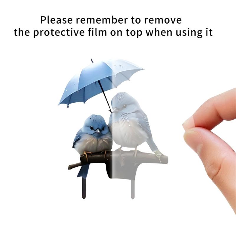 Lovely Bird with Umbrella Acrylic Garden Stake Weatherproof Outdoor Decors Waterproof Sign