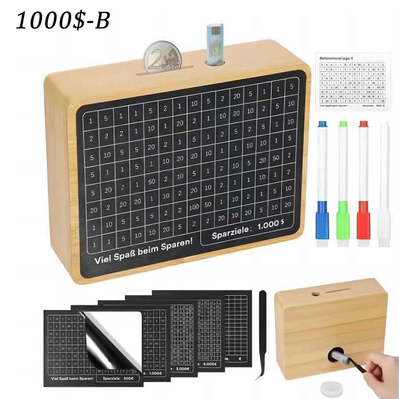 1000/2000/3000/5000 euro Spargris i trä med återanvändbar sparbössa med sparmål och sifferboxar