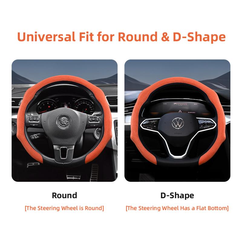 Suitable for Volkswagen Premium Suede Snap-On Steering Wheel Covers, Non-Slip and Durable, Available for Round and D-Shaped Steering Wheels,
