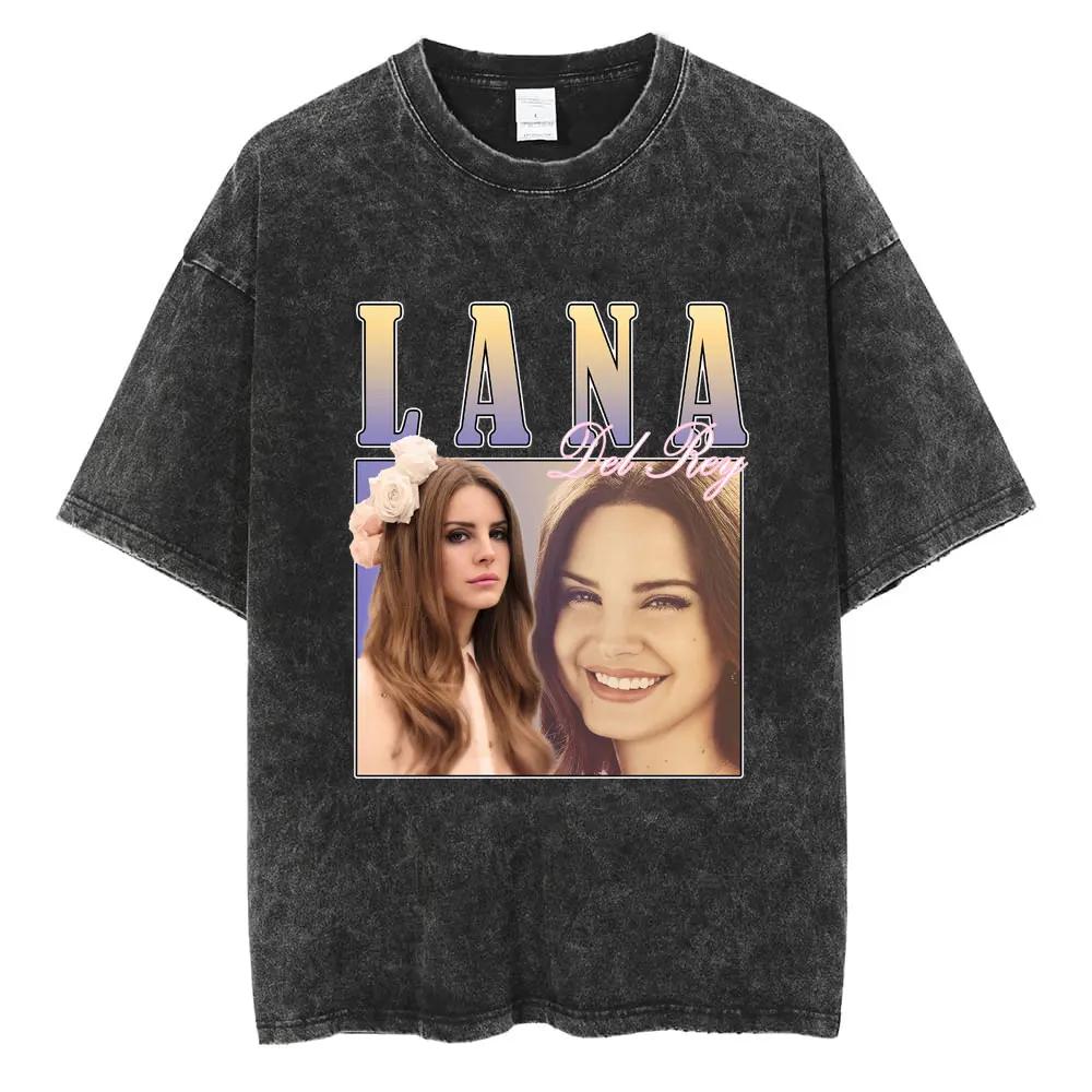 S Maglietta Lavata di Lana Del Rey Harajuku Uomo Donna Retro Manica Corta T-shirt alla Moda Cotone Oversize Streetwear
