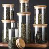 Wood Lid Transparent Glass Food Storage Jars Kitchen Storage Bottles Jar Sealed For Tea,Coffee,Sugar Cereal Dispenser Orgnizer