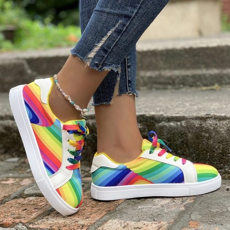 Large-sized Rainbow White Sneakersautumn Casual Women's Gradient Sports Single Shoes
