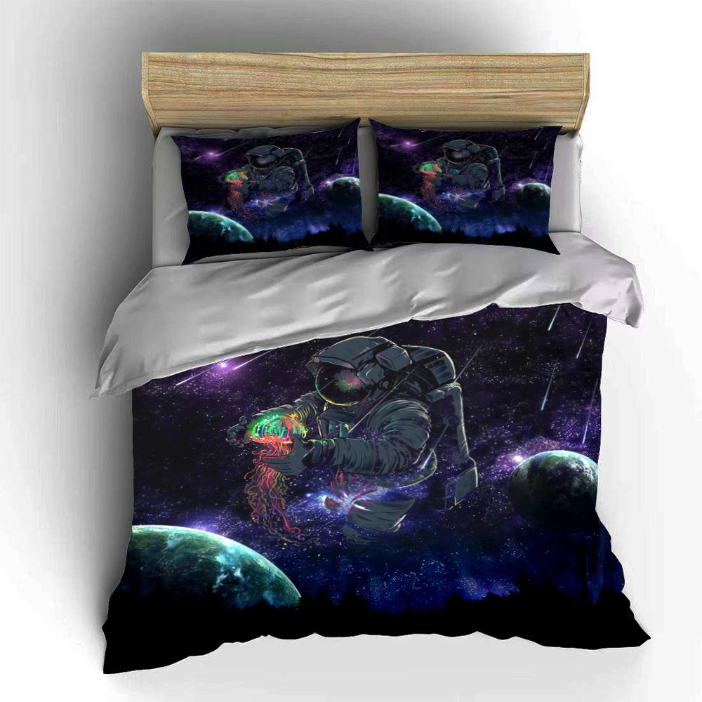 Astronaut in Space Galaxy Bedding Set Bedding set (1 duvet cover, 2 pillowcases, duvet not included)