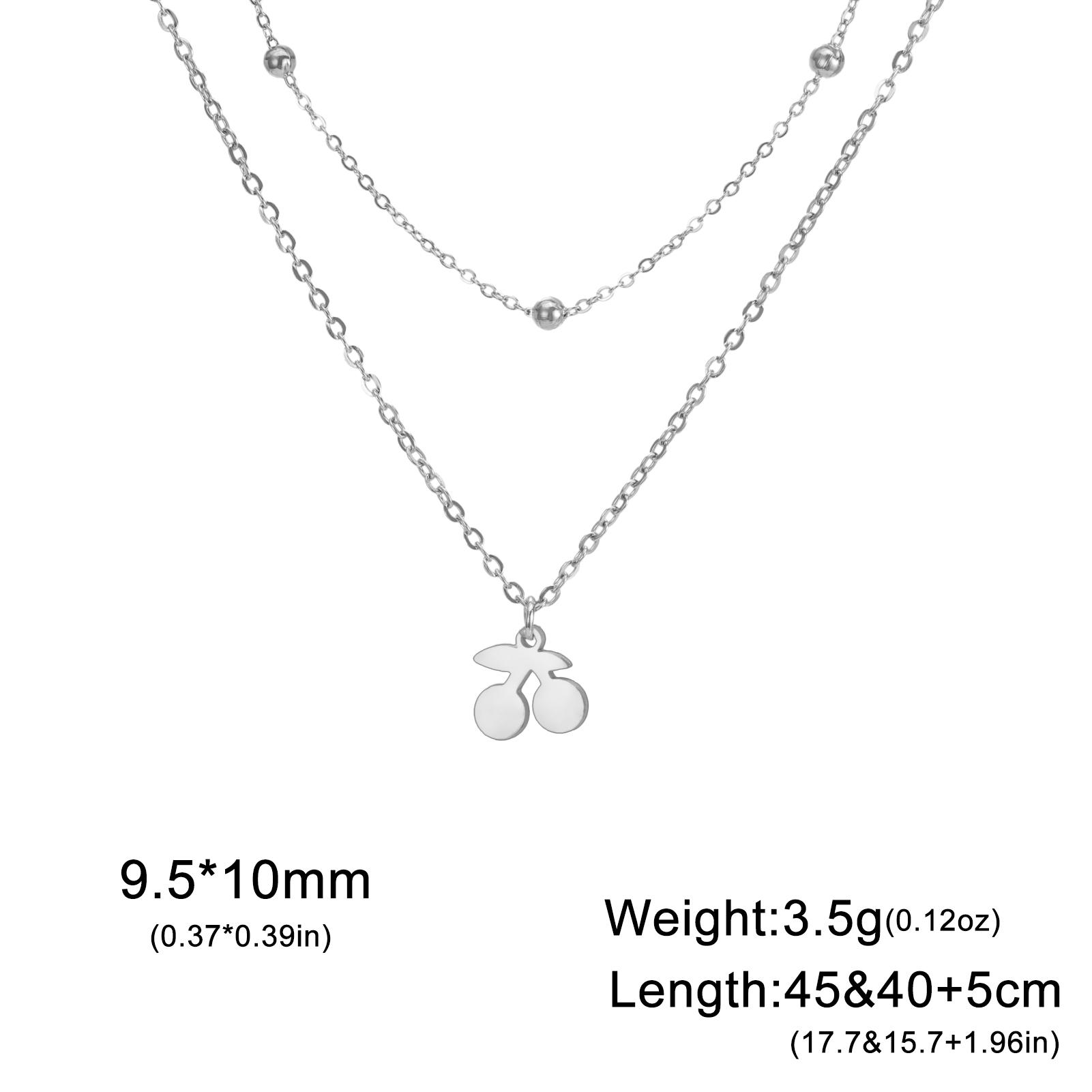 My Shape Cherry Crystal Pendant Necklaces for Women Girls Stainless Steel Bead Charms Double Layer Chain Jewelry Birthday Gifts