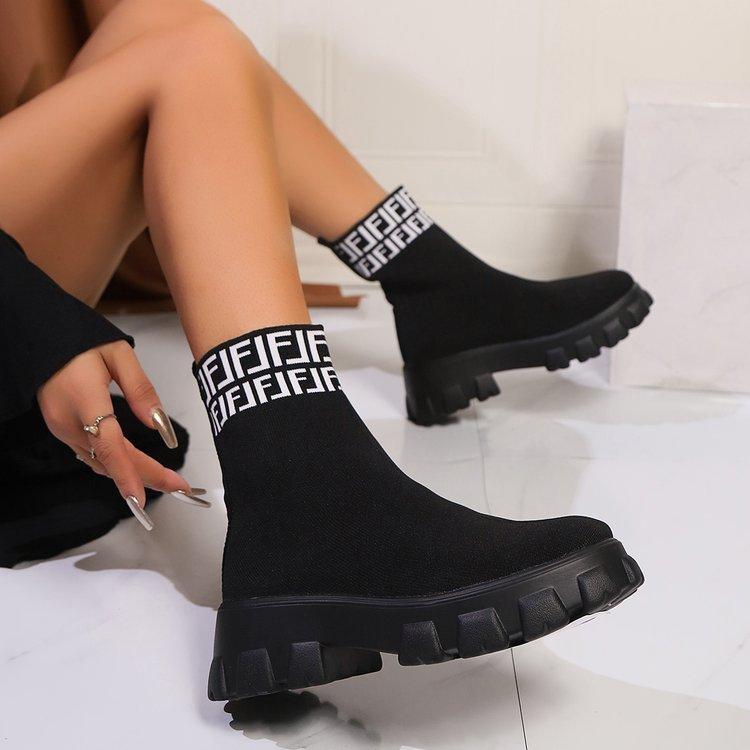 

Эластичные вязаные тонкие носки-ботфорты женские весенне-осенние новые носки короткие ботинки женские ботинки 43 чёрный