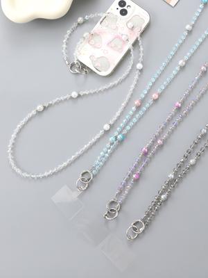 New Minimalist And Versatile Colored Crystal Bead Phone Crossbody Chain Hanging Rope Accessory With Transparent Card