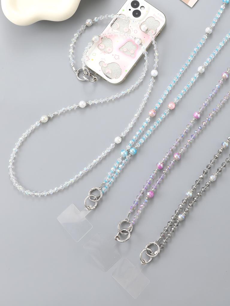 New Minimalist And Versatile Colored Crystal Bead Phone Crossbody Chain Hanging Rope Accessory With Transparent Card