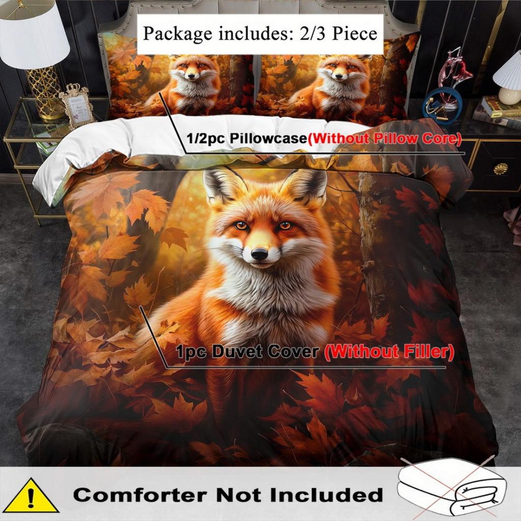 3pcs Enchanting Fox 3D Printed Beding Set Cozy Comfortable Soft Duvet Cover King Quen Twin Sized Dimensions Birthday Gift Bedrom Decoration