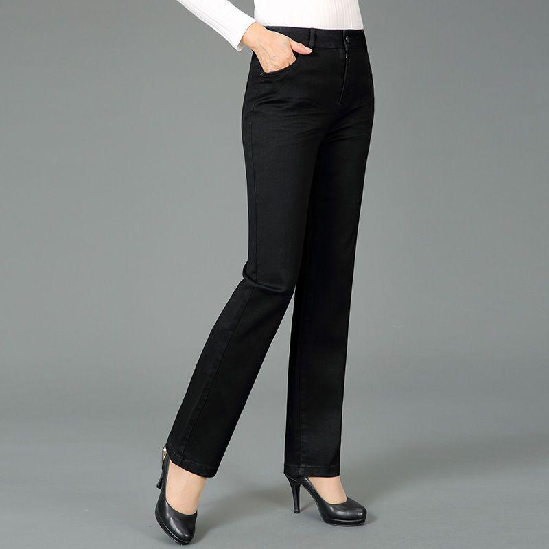 

Женские эластичные прямые джинсы Mom с высокой талией 2025 года — летние легкие свободные брюки для женщин среднего возраста 31 (125-135 lbs)