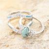 Retro Three-Piece Diamond and Turquoise Stackable Ring Set for Women