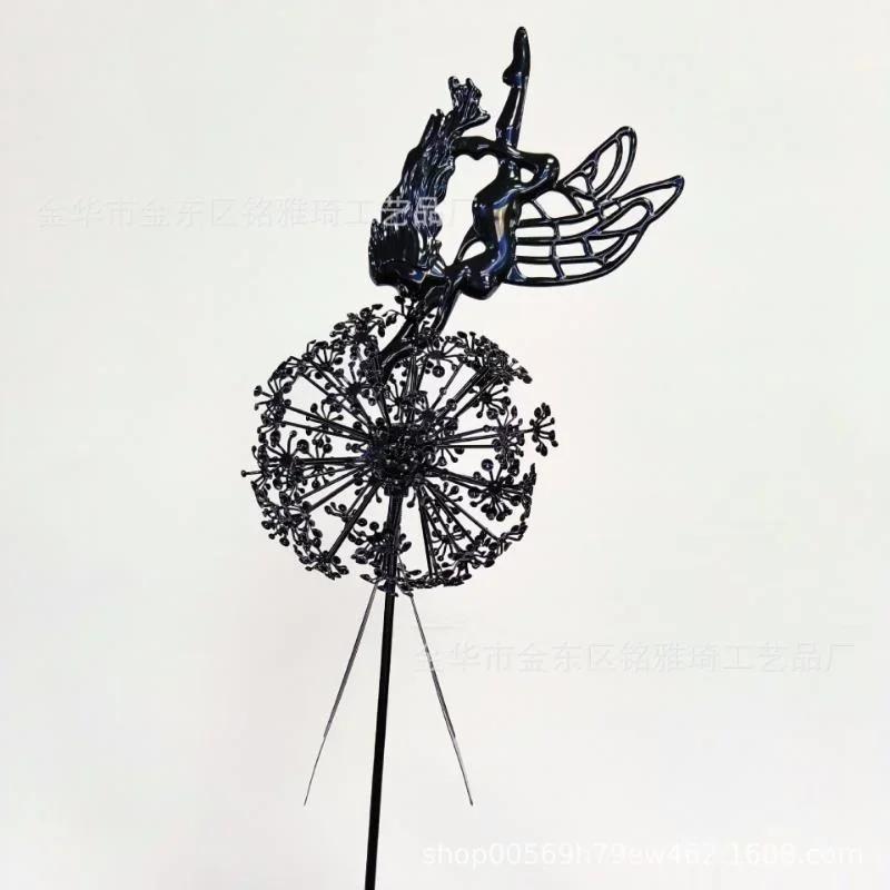 Garden Decorative Fairies and Dandelions Dance Together Metal Garden Yard Art Decor Lawn Landscape Sculpture Pixies Decoration