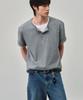 ALYSS Ribbed Snap Henley Neck Crop Half T-Shirt [Melange Grey]