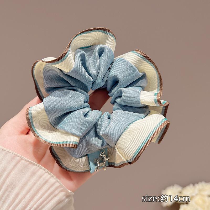 High-Value Striped Ruffled Scrunchie, Blue Fresh Hair Tie, INS Style Sweet Girl Bun Hair Rope