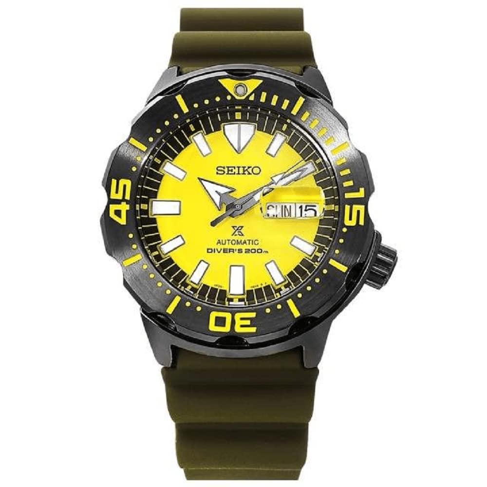 Seiko Prospex Monster 200m Automatic Gray Plated Case Yellow Dial Watch Diver's SRPF35K1, Diver.