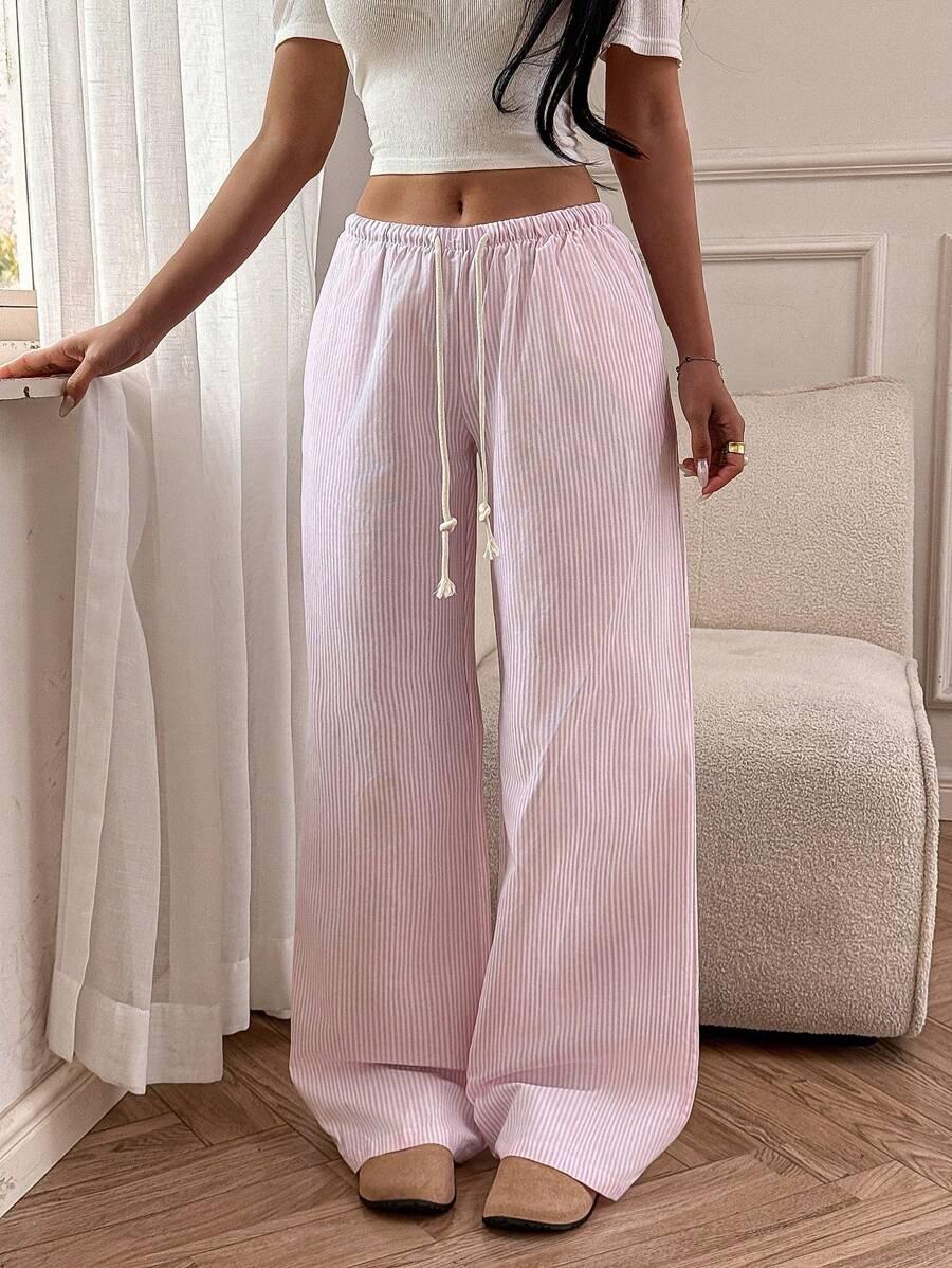 

2025 Summer Women s Striped Wide-Leg Tie Pants - Casual & Versatile Small