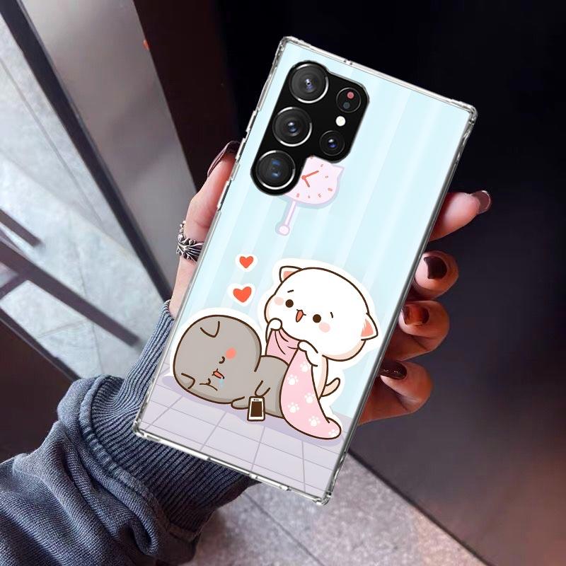 

Cute Peach Goma Cat Phone Case For Samsung Galaxy S26 S25 Edge S24 S23 Ultra S22 Plus S21 S20 FE Soft TPU Back Cover Funda Galax Samsung S26 Ultra