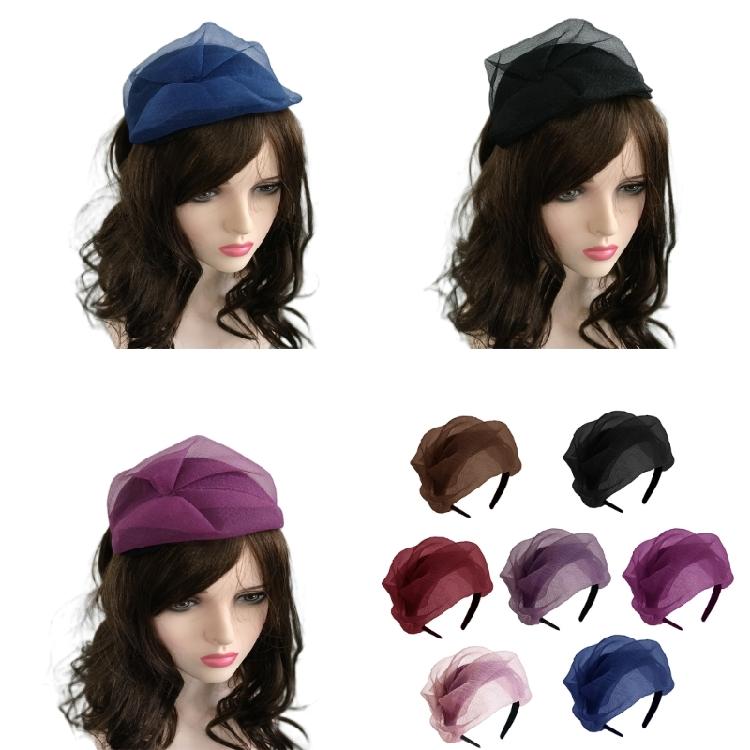 Tulle Ruffle Half Hat High Skull Hairhoop Women Formal Event White Hair Covering