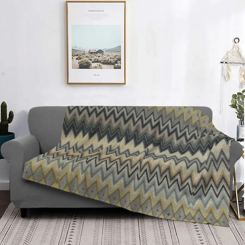 Coperte Plaid in Flanella Stile Boho Chic Moderno con Fantasia a Zigzag Traspiranti Morbide Autunnali Geometriche Multicolore per Divano Letti Bambini Adulti