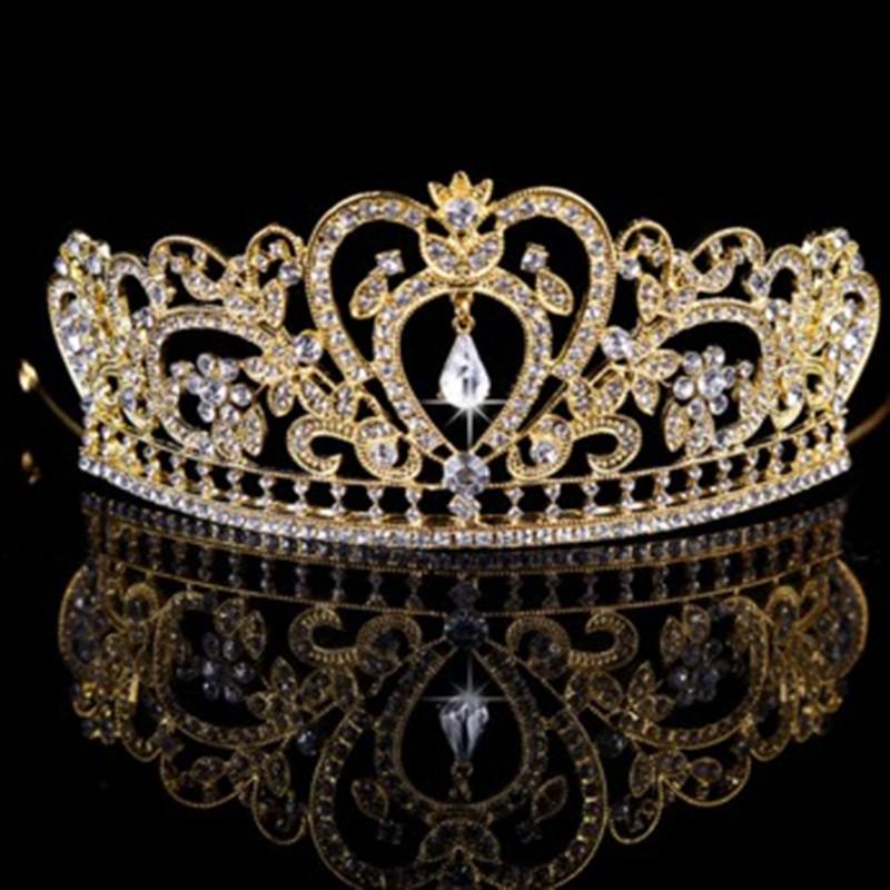 Europäische Barockkrone Legierung Strass Schmuck Brautkrone Galvanisiert Dickes Silber Gold Herz Brautdiadem