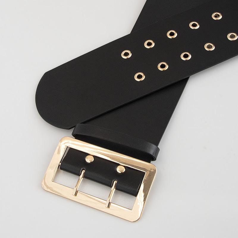 Women's Buckle Double Pin Ultra-wide Christmas Belt PU Air-eye Versatile Cosplay Clothing Paired with Wide Waist Seal