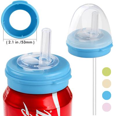 Soda Can Lid, 1PC Reusable Package, Soft Drinks, Beer, Buffet, Blue, Silicone Plastic, BPA-Free Straw for Pressure Seal