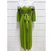 Miyake Pleated Lace-Panel Midi Dress Summer for Women 3/4 Sleeve Casual 3D Flower Appliques Print Vacation Midi Sundresss
