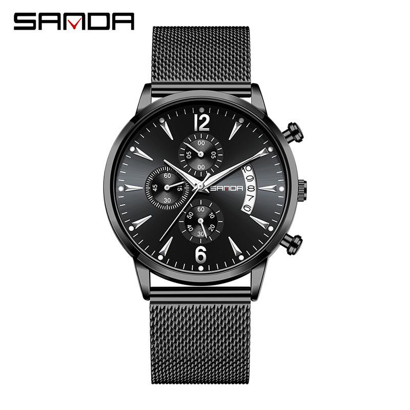 Sanda Retro Men's Waterproof Quartz Wristwatch with Small Seconds and Calendar - Fashionable Steel Band.