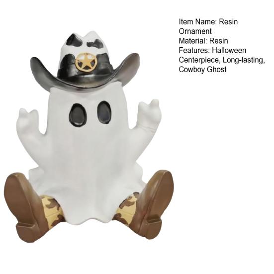 Halloween Cowboy Ghost Figurine Resin Ghost Wearing Cowboy Hat Boots Tabletop Ghost Statue for Home Party Centerpiece Indoor Outdoor