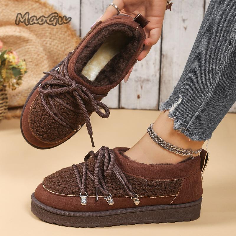 Autumn Winter Low-Top Snow Boots Women's Warm Slip-On Thick Bottom Fur Boots Size 36-44 Round Toe Botas Mujer Comfortable Shoes