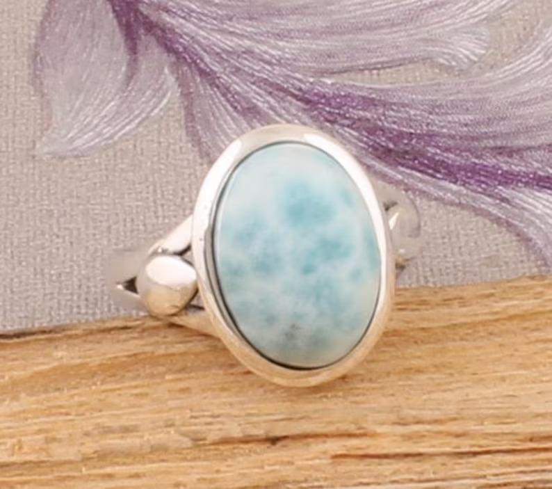 925 Sterling Silver Larimar Gemstone Ring Solid Stone Fashion Statement Ring for Womens Gift idea Gemstone Jewelry 4.83 Gms Approx