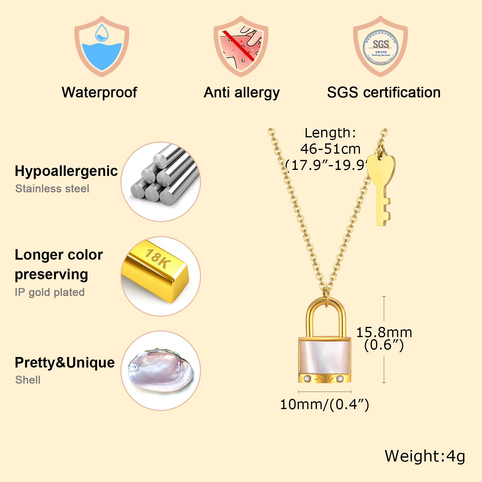 

Stainless Steel Necklace Flat Cross Chain Shell Lock Key Personality Design, Women Unique Accessories for Birthday Party