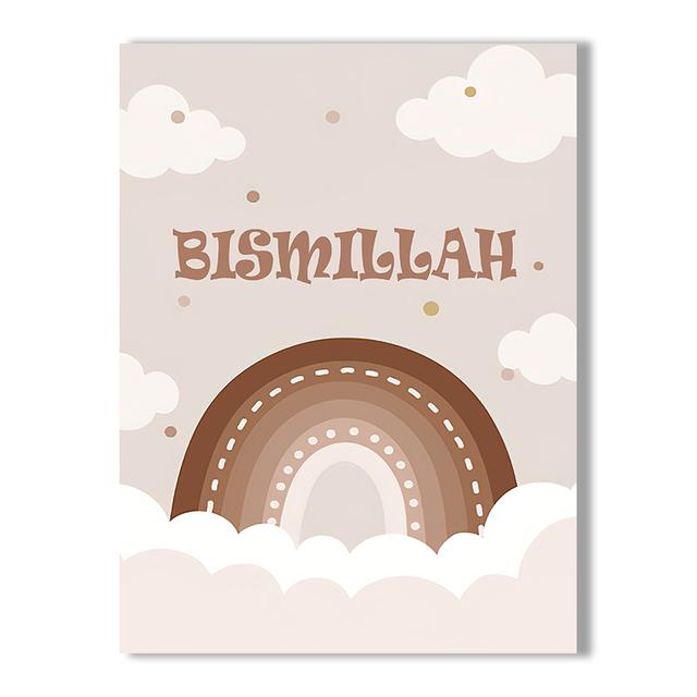 Islam Wandkunst Poster Wolken Regenbogen Mond Poster Kinderzimmer Kinder Leinwand Malerei Bismillah Wanddruck Bild Babyzimmer Dekor