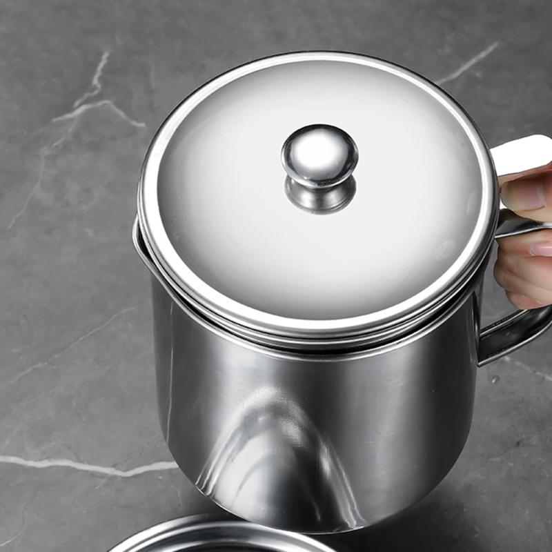 1.3L Oil Can Kitchen Oil Filter Cup Household Filter Mesh Oil for Tank Pot Leak Oil Leaking Storage Stainless Steel Mate