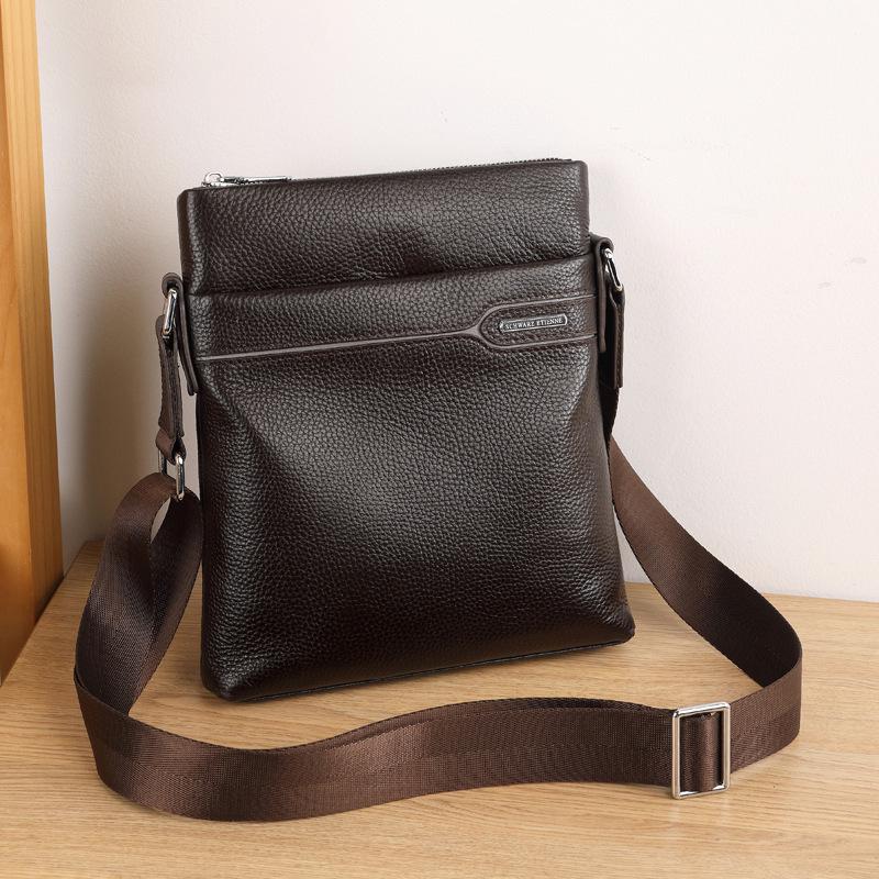 Men's Vertical Genuine Leather Shoulder Messenger Bag, First Layer Cowhide, Business Style.
