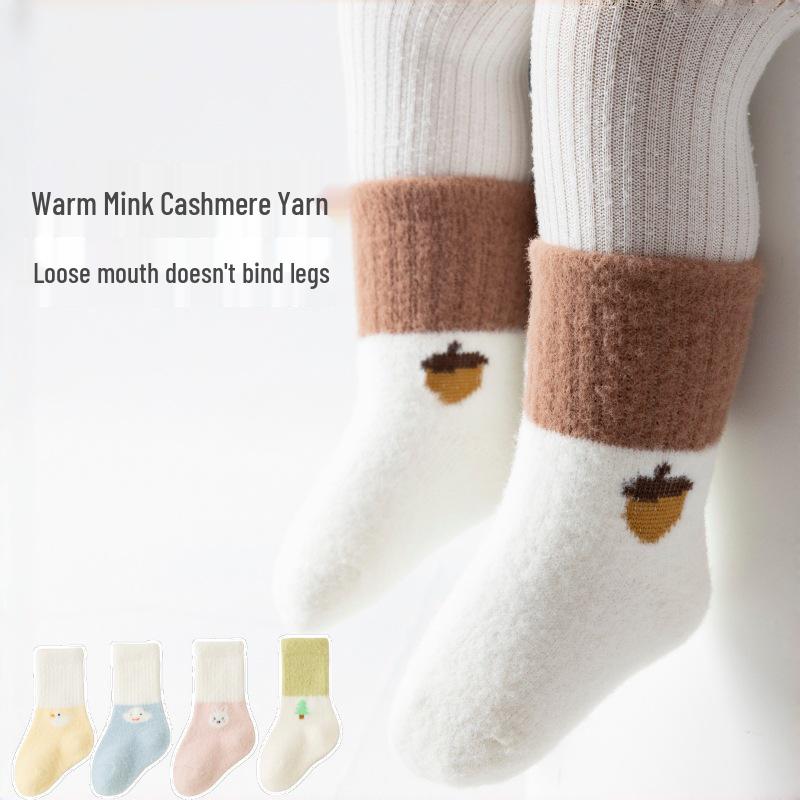 Mink Cashmere Thick Winter Mid-Calf Socks: Warm, Velvet-Lined, Solid Colors for Boys & Girls