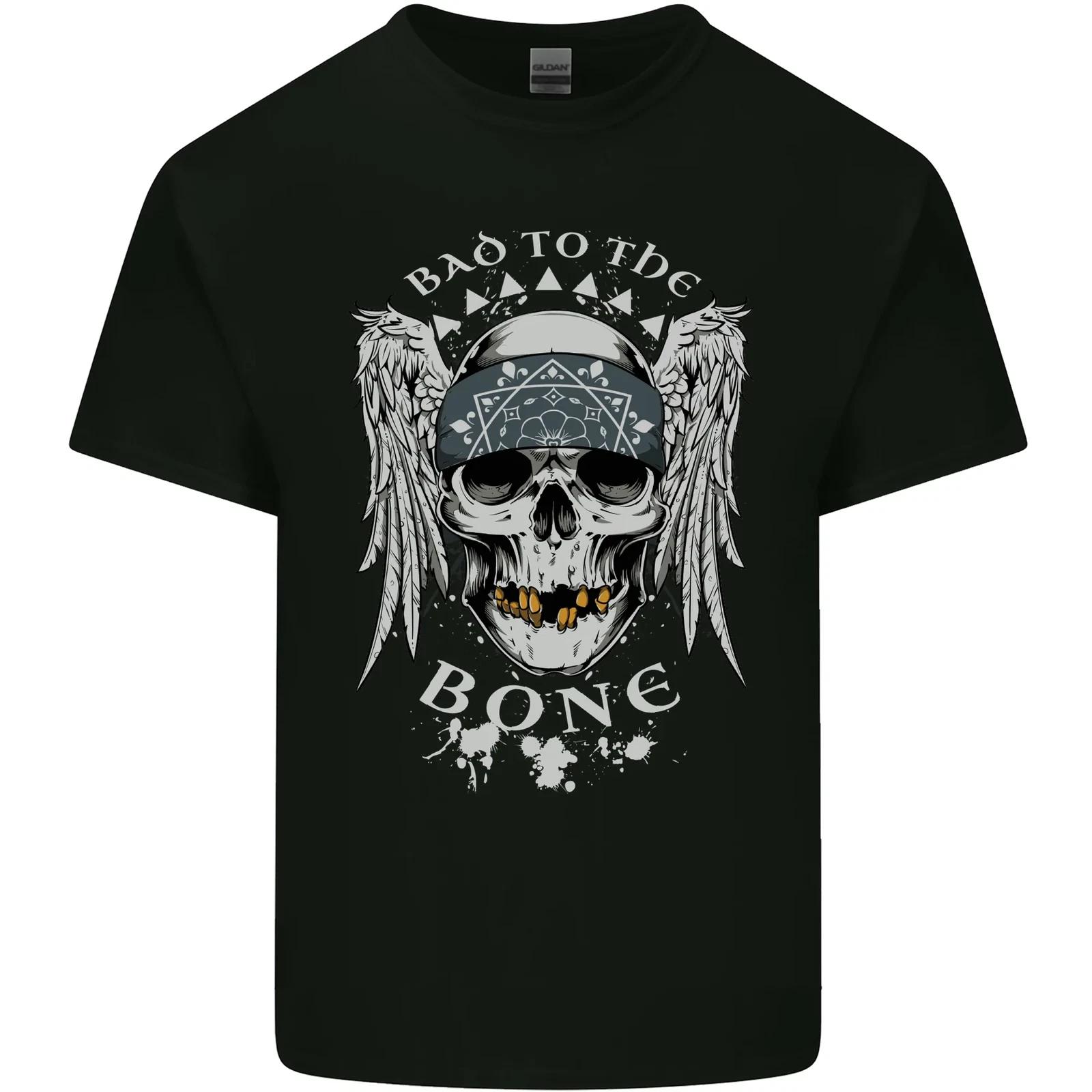 

Bad 2 the Bone Biker Skull Angel Motorcycle Kids T-Shirt Childrens XL