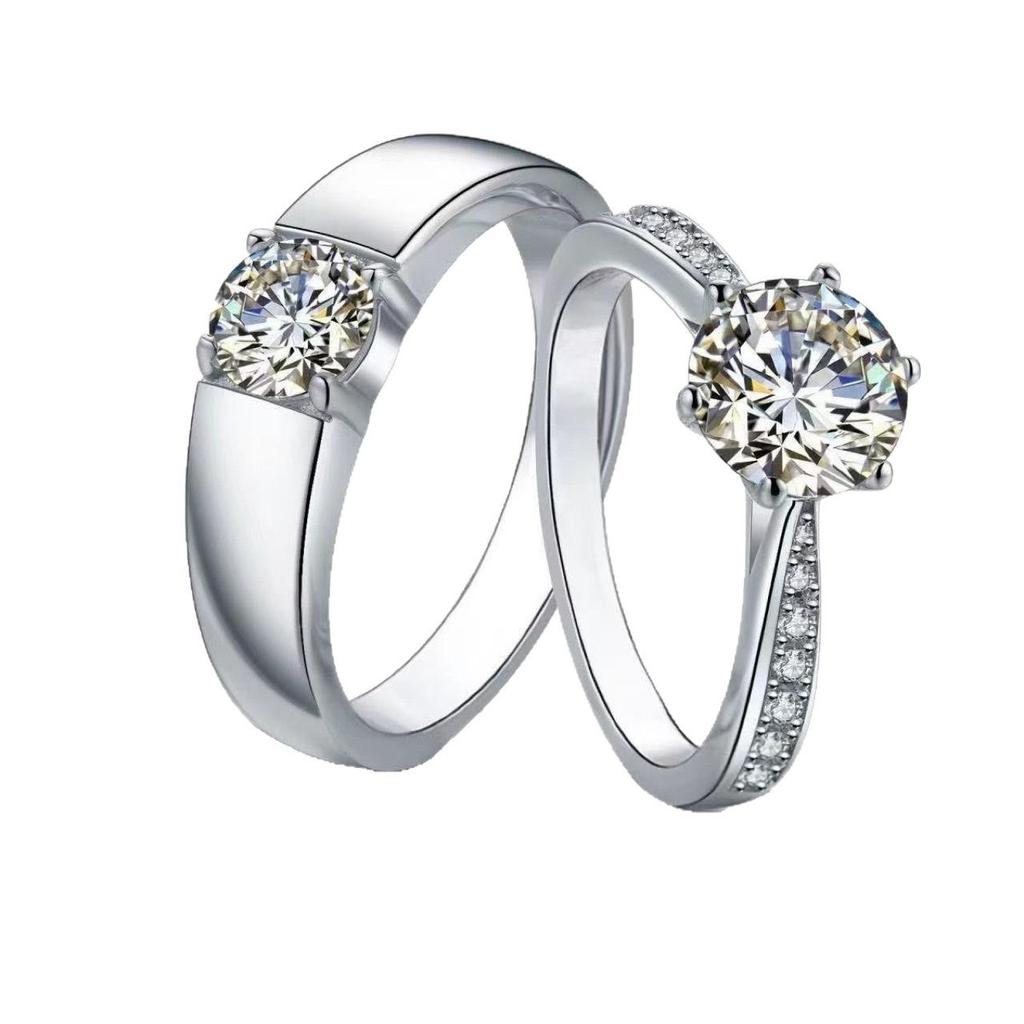 Moissanite Adjustable Couple Rings with Engraving for Weddings
