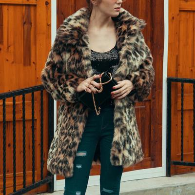 Women's Fur Jacket Fashion Women's Clothing Medium and Long Leopard Print Artificial Fur Coat Winter Thickened Warm Trench Coat